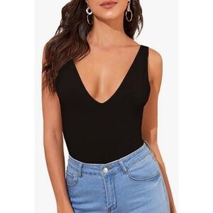 Verdusa Casual Double V-Neck Slim Fit Tank Top  Black Size XXL